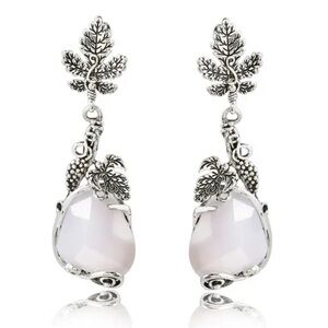 925 Sterling Silver Plated Leaf Details Synthetic White Stone Drop Earrings